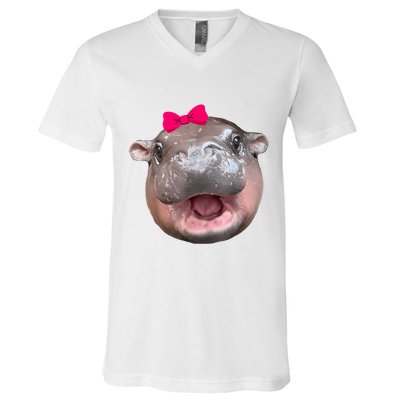 Funny Moo Deng Hippo Cute Baby Pygmy Coquette V-Neck T-Shirt