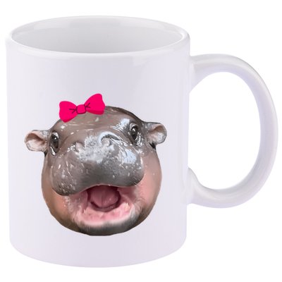 Funny Moo Deng Hippo Cute Baby Pygmy Coquette 11oz C Handle Ceramic Mug