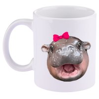 Funny Moo Deng Hippo Cute Baby Pygmy Coquette 11oz C Handle Ceramic Mug