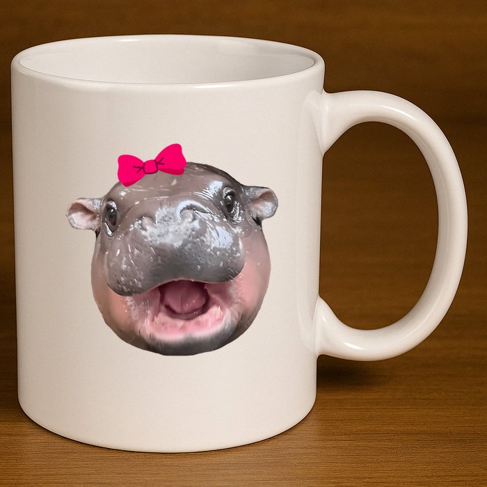 Funny Moo Deng Hippo Cute Baby Pygmy Coquette 11oz C Handle Ceramic Mug