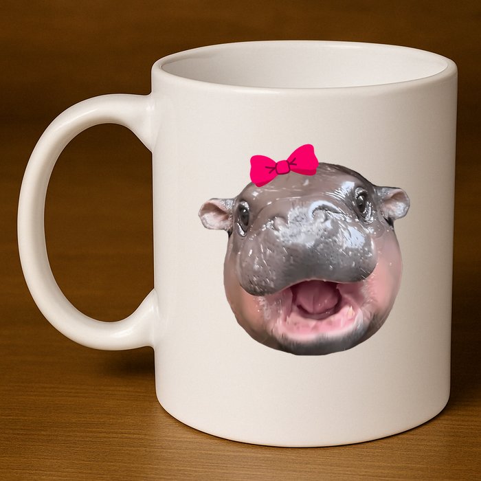 Funny Moo Deng Hippo Cute Baby Pygmy Coquette 11oz C Handle Ceramic Mug