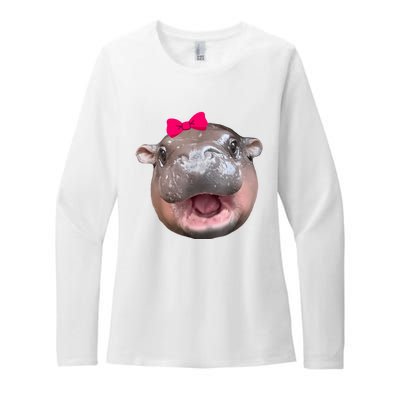 Funny Moo Deng Hippo Cute Baby Pygmy Coquette Womens CVC Long Sleeve Shirt