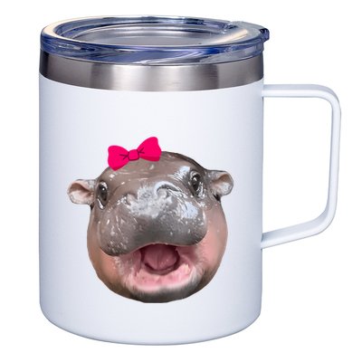 Funny Moo Deng Hippo Cute Baby Pygmy Coquette 12oz Stainless Steel Coffee Mug