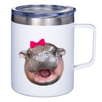Funny Moo Deng Hippo Cute Baby Pygmy Coquette 12oz Stainless Steel Coffee Mug