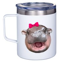 Funny Moo Deng Hippo Cute Baby Pygmy Coquette 12oz Stainless Steel Coffee Mug
