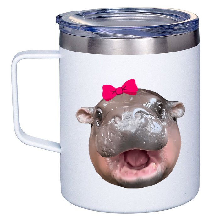 Funny Moo Deng Hippo Cute Baby Pygmy Coquette 12oz Stainless Steel Coffee Mug