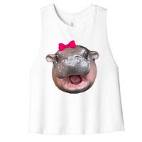 Funny Moo Deng Hippo Cute Baby Pygmy Coquette Women's Racerback Cropped Tank