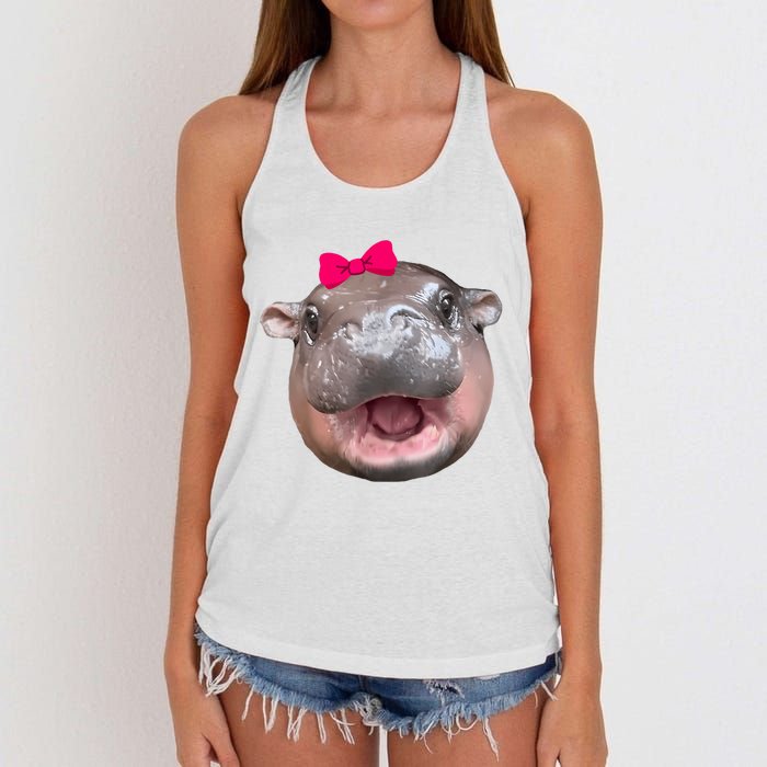 Funny Moo Deng Hippo Cute Baby Pygmy Coquette Women's Knotted Racerback Tank