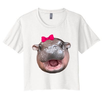 Funny Moo Deng Hippo Cute Baby Pygmy Coquette Women's Crop Top Tee