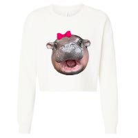 Funny Moo Deng Hippo Cute Baby Pygmy Coquette Cropped Pullover Crew