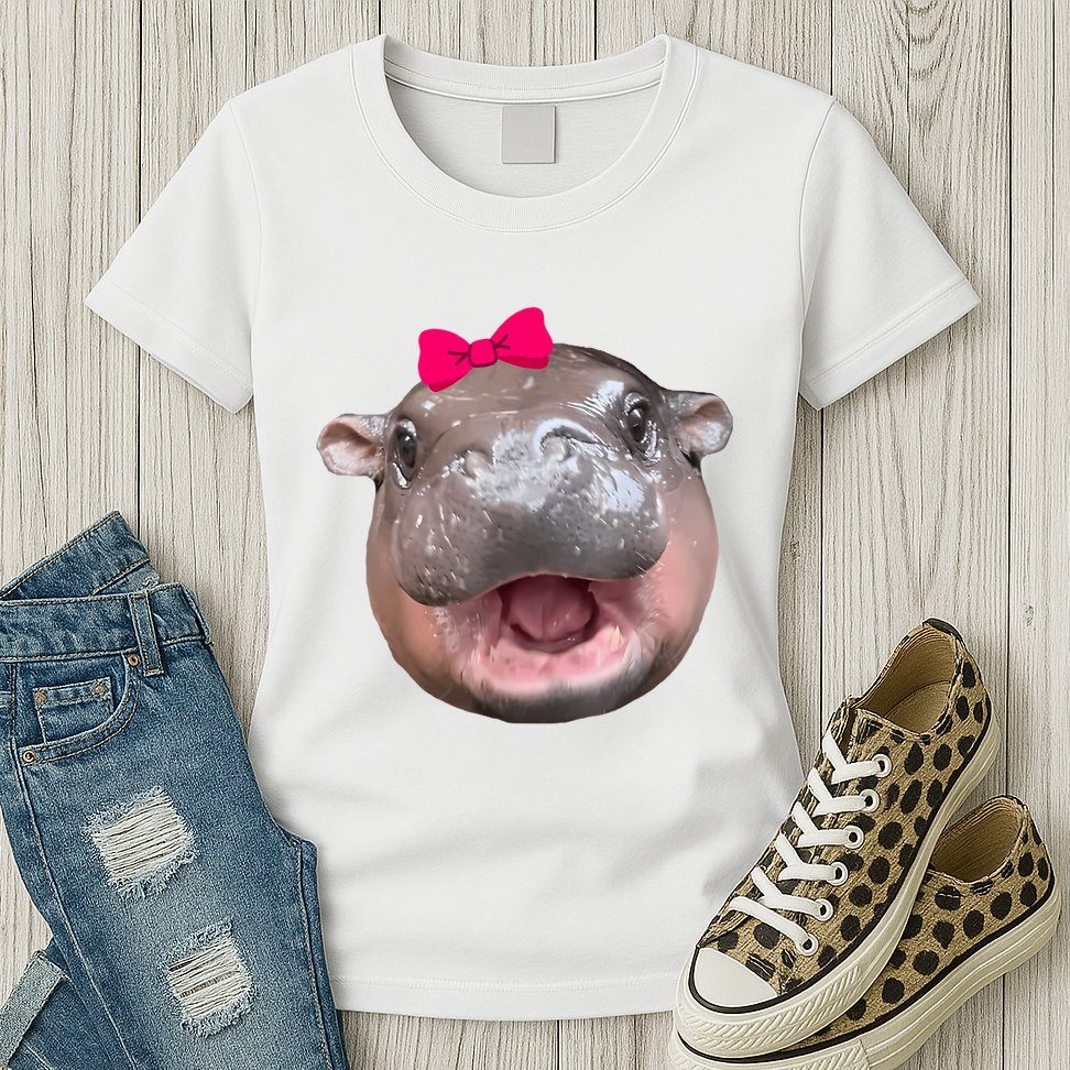 Funny Moo Deng Hippo Cute Baby Pygmy Coquette Womens T-Shirt