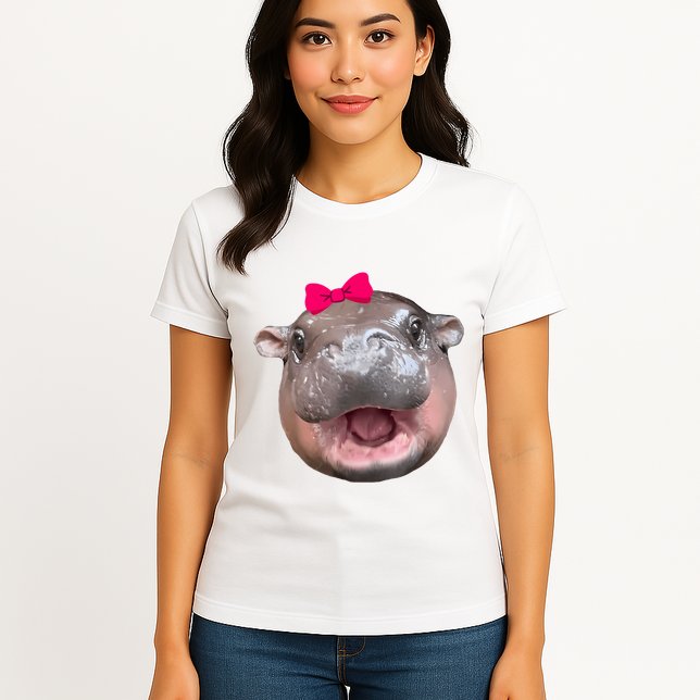 Funny Moo Deng Hippo Cute Baby Pygmy Coquette Womens T-Shirt