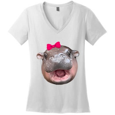 Funny Moo Deng Hippo Cute Baby Pygmy Coquette Women's V-Neck T-Shirt