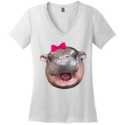 Funny Moo Deng Hippo Cute Baby Pygmy Coquette Women's V-Neck T-Shirt