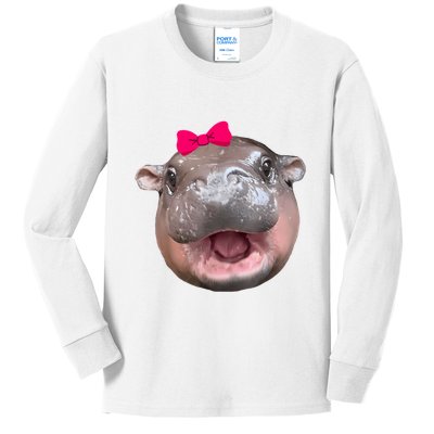 Funny Moo Deng Hippo Cute Baby Pygmy Coquette Kids Long Sleeve Shirt