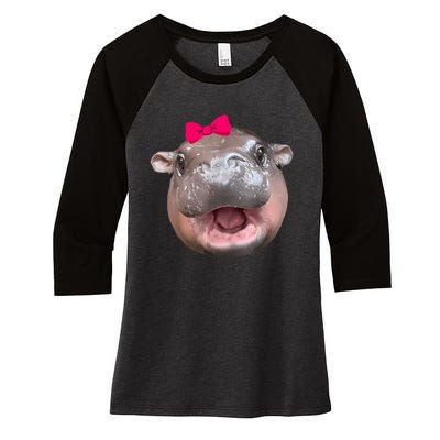 Funny Moo Deng Hippo Cute Baby Pygmy Coquette Women's Tri-Blend 3/4-Sleeve Raglan Shirt