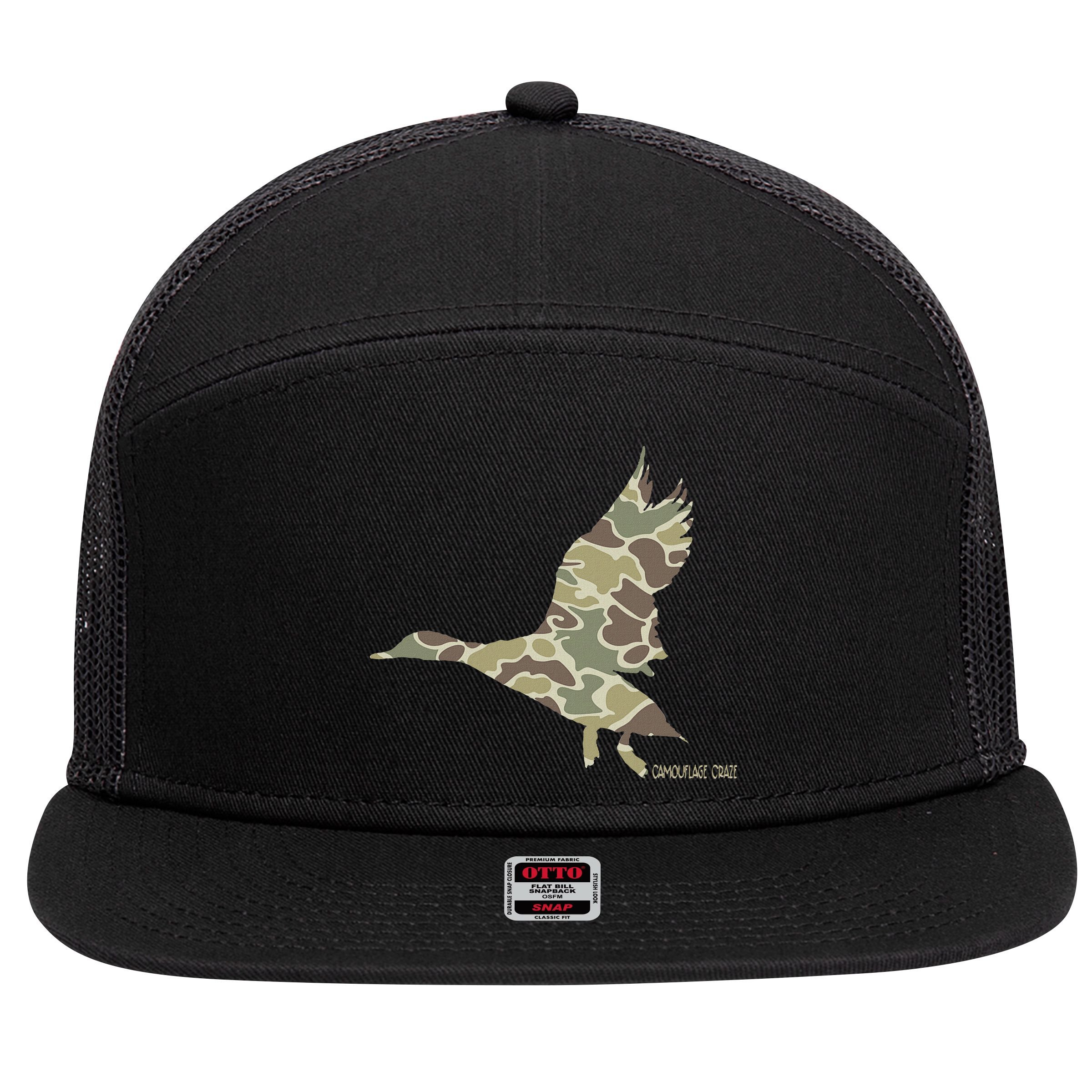Flying Mallard Duck Camouflage Camo Duck Hunting Camo Hunter 7 Panel Mesh Trucker Snapback Hat