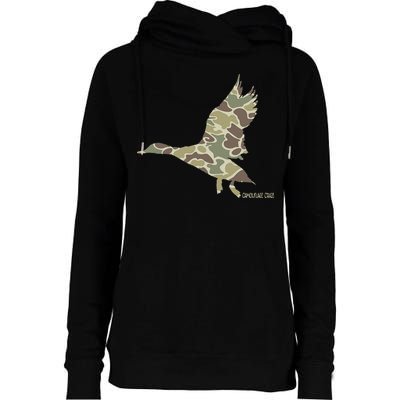 Flying Mallard Duck Camouflage Camo Duck Hunting Camo Hunter Womens Funnel Neck Pullover Hood