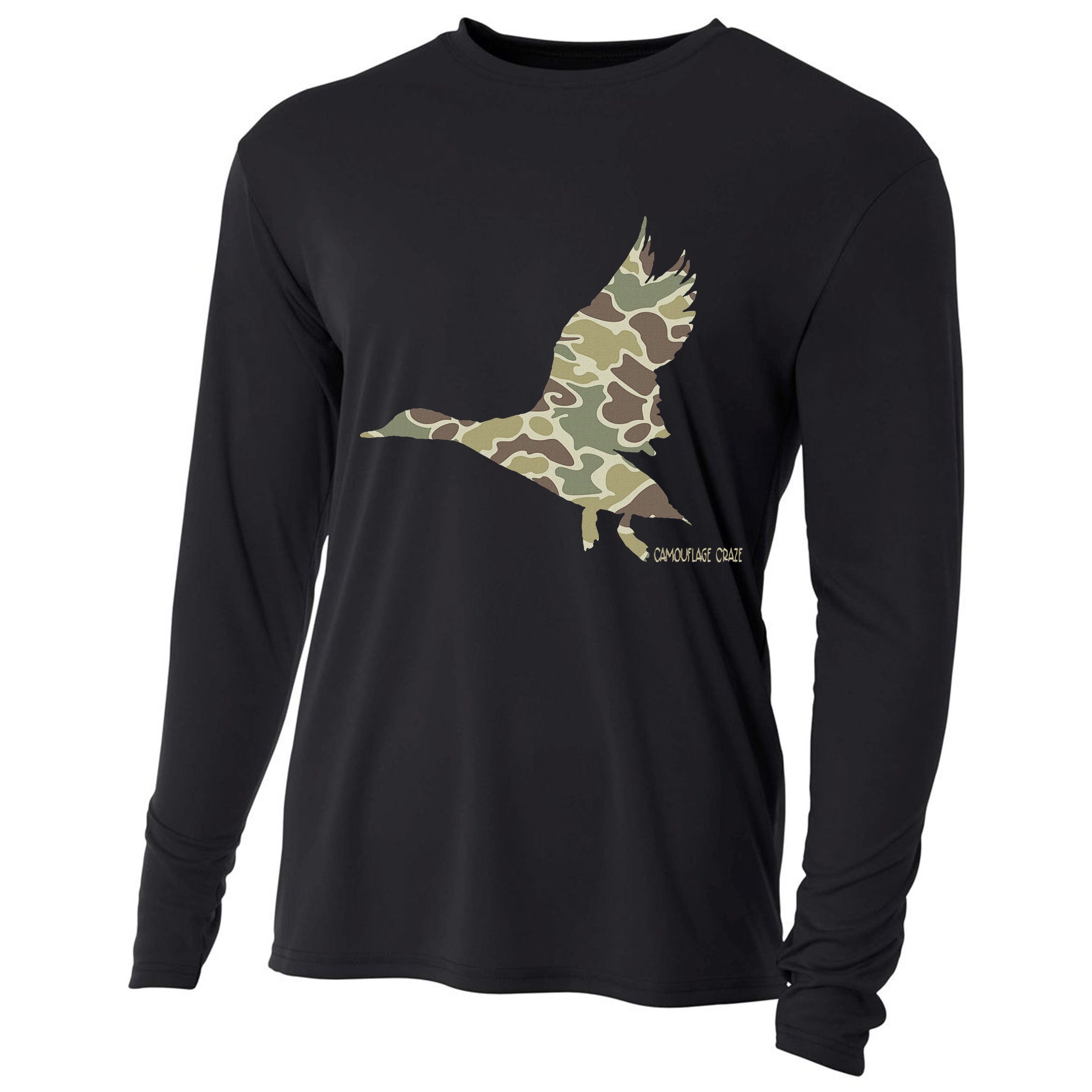 Flying Mallard Duck Camouflage Camo Duck Hunting Camo Hunter Cooling Performance Long Sleeve Crew