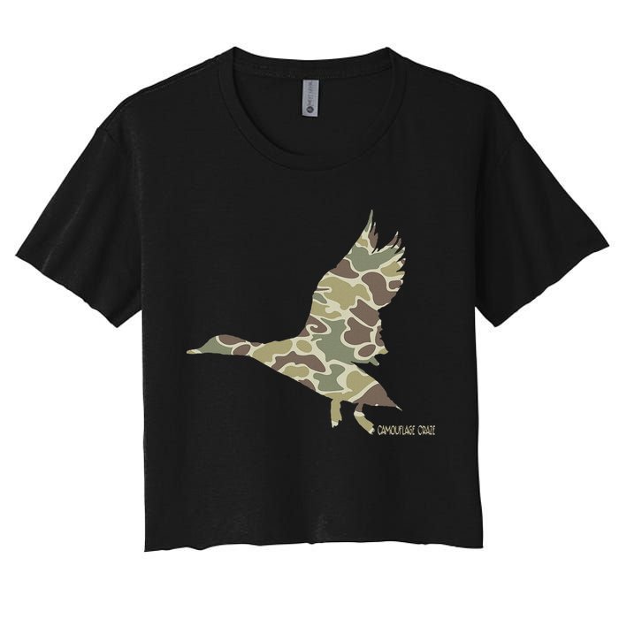 Flying Mallard Duck Camouflage Camo Duck Hunting Camo Hunter Women's Crop Top Tee
