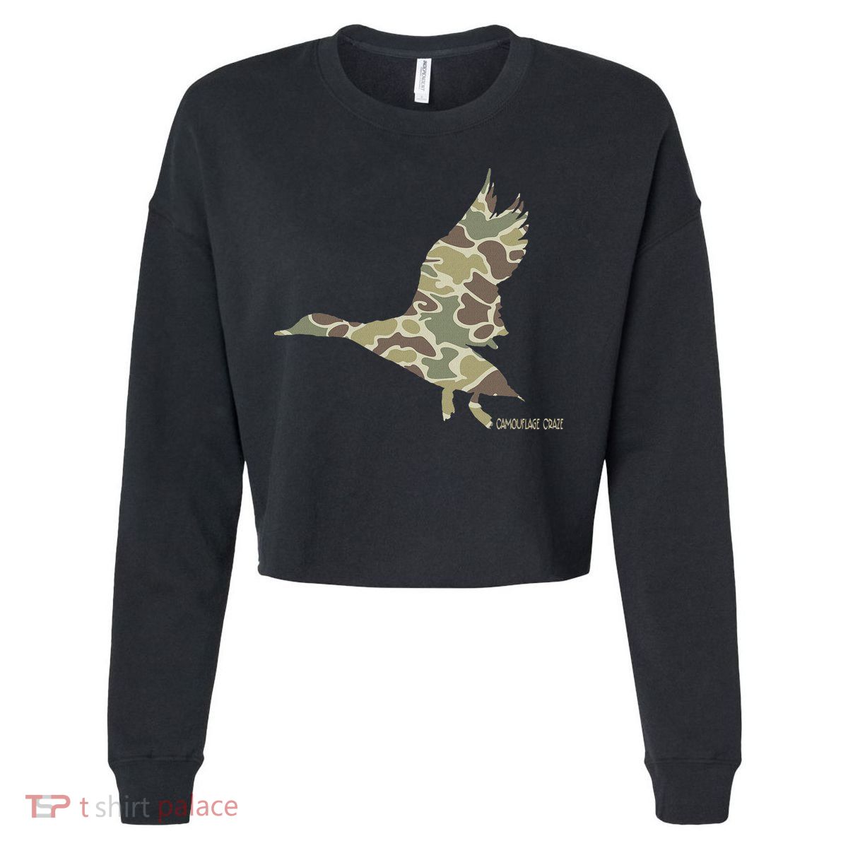 Flying Mallard Duck Camouflage Camo Duck Hunting Camo Hunter Cropped Pullover Crew