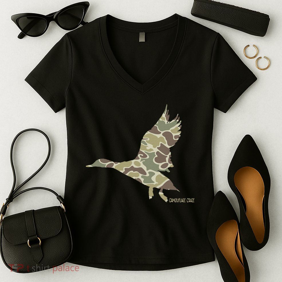 Flying Mallard Duck Camouflage Camo Duck Hunting Camo Hunter Women's V-Neck T-Shirt