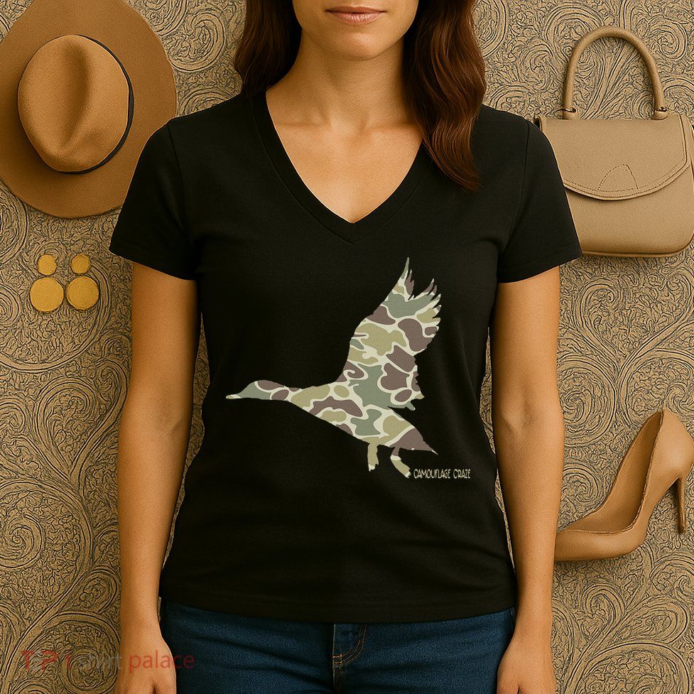 Flying Mallard Duck Camouflage Camo Duck Hunting Camo Hunter Women's V-Neck T-Shirt