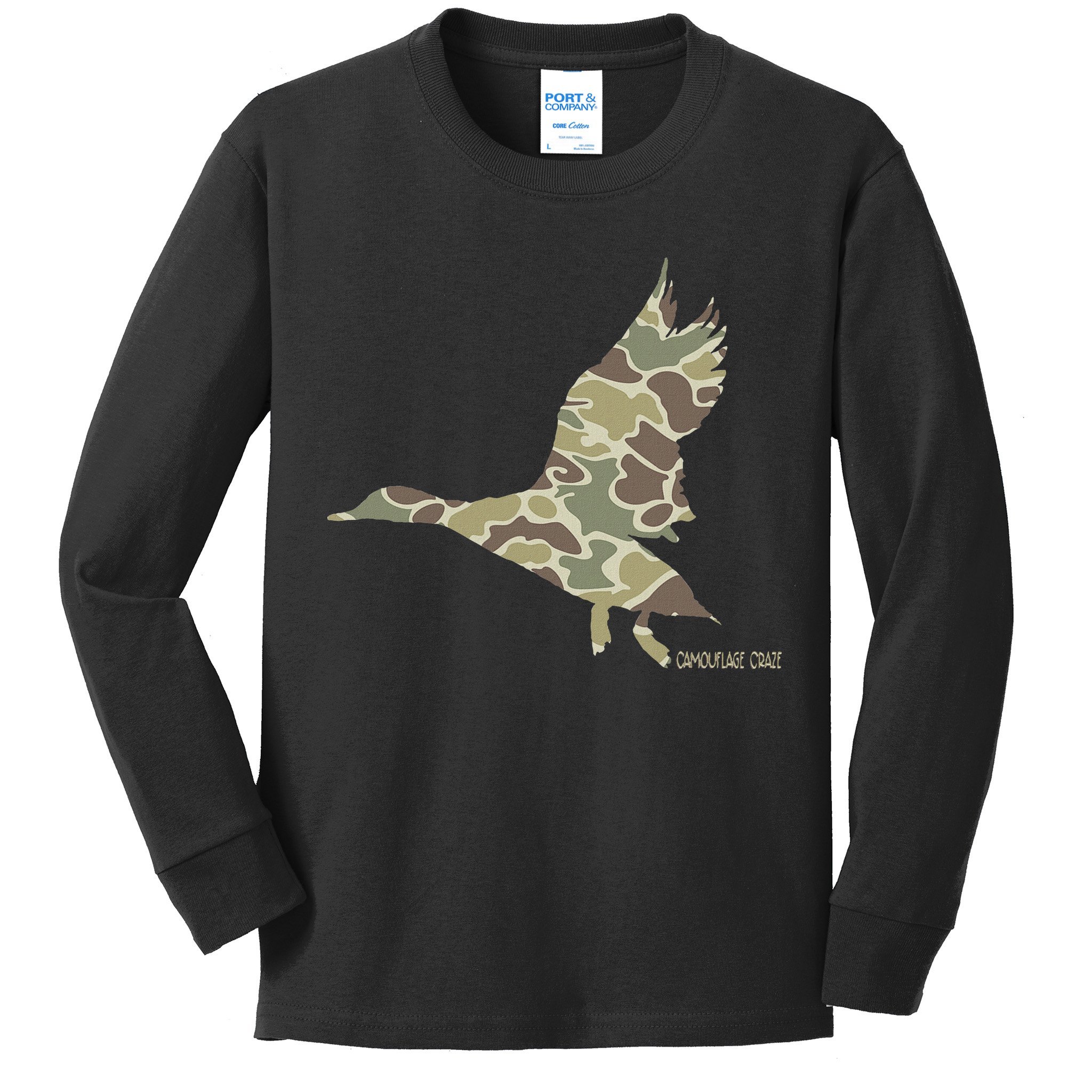 Flying Mallard Duck Camouflage Camo Duck Hunting Camo Hunter Kids Long Sleeve Shirt