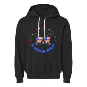 Funny Memorial Day July 4th Cat Ameowrica Day Funny Gift Garment-Dyed Fleece Hoodie