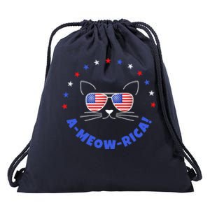 Funny Memorial Day July 4th Cat Ameowrica Day Funny Gift Drawstring Bag