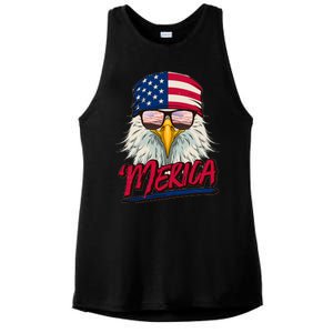 Funny Merica Eagle USA American Flag Ladies PosiCharge Tri-Blend Wicking Tank