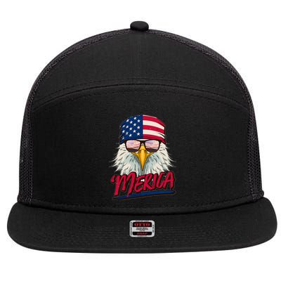 Funny Merica Eagle USA American Flag 7 Panel Mesh Trucker Snapback Hat