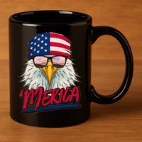 Funny Merica Eagle USA American Flag 11oz C Handle Ceramic Mug