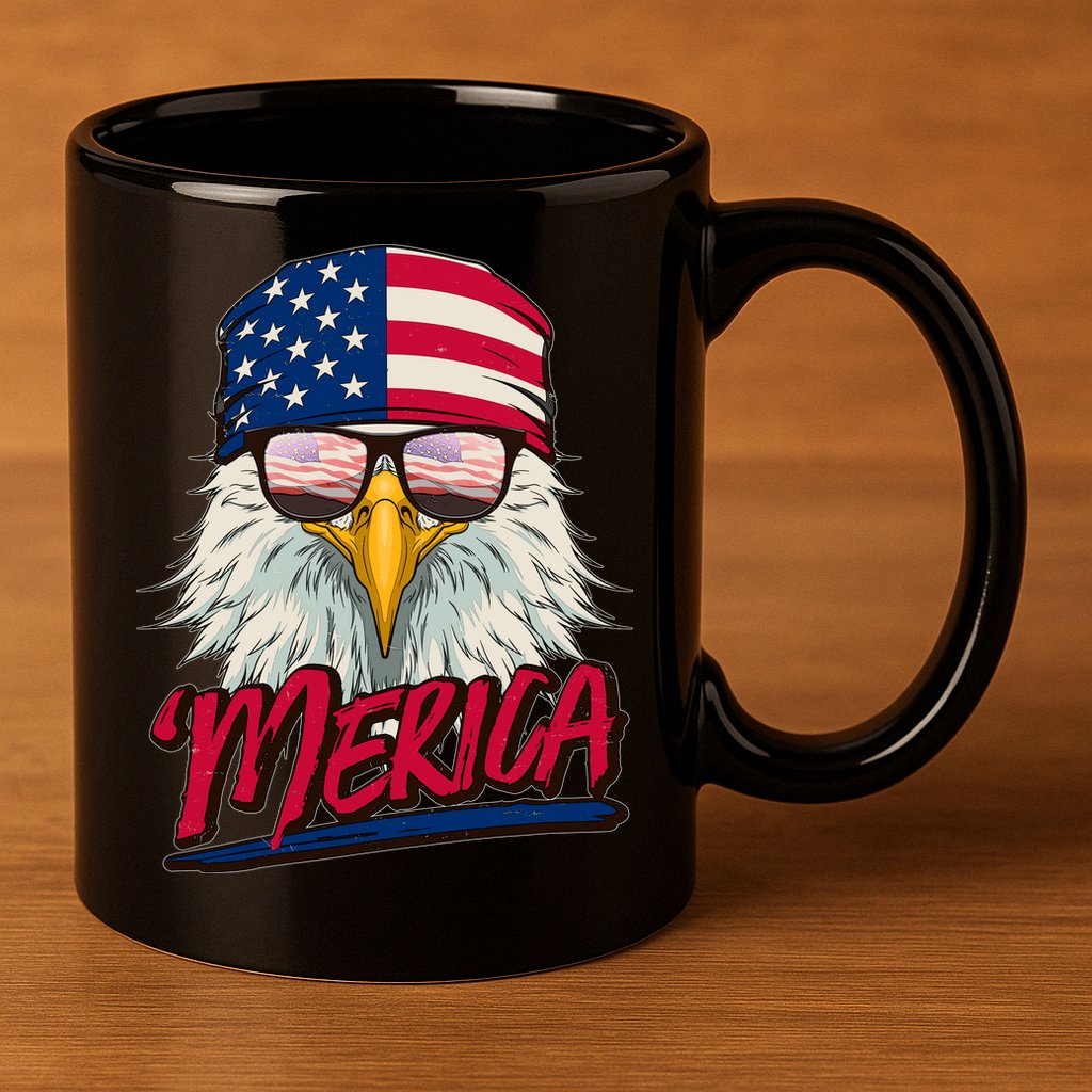 Funny Merica Eagle USA American Flag 11oz C Handle Ceramic Mug