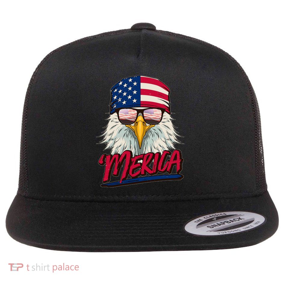 Funny Merica Eagle USA American Flag Flatbill Hat