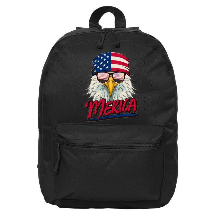 Funny Merica Eagle USA American Flag 16 in Basic Backpack