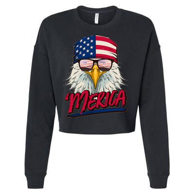 Funny Merica Eagle USA American Flag Cropped Pullover Crew