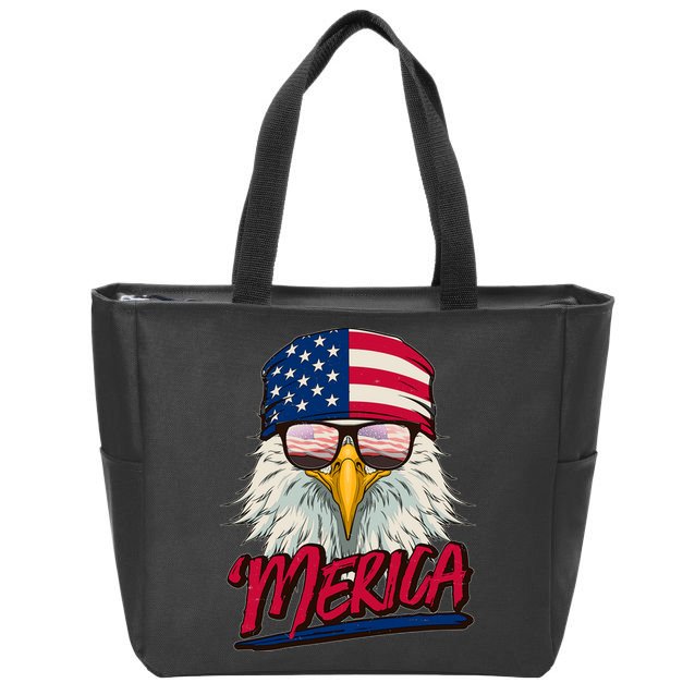 Funny Merica Eagle USA American Flag Zip Tote Bag