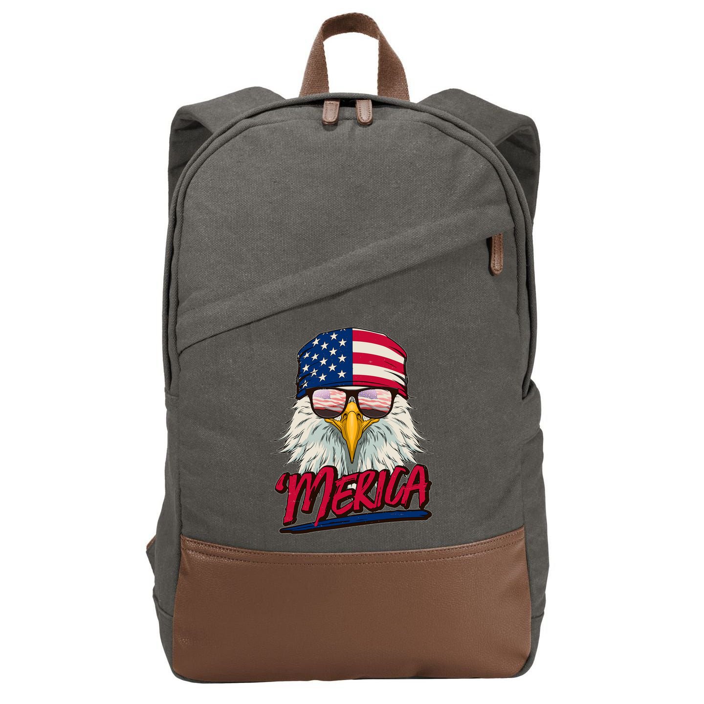 Funny Merica Eagle USA American Flag Cotton Canvas Backpack