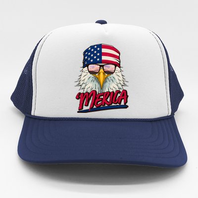 Funny Merica Eagle USA American Flag Trucker Hat