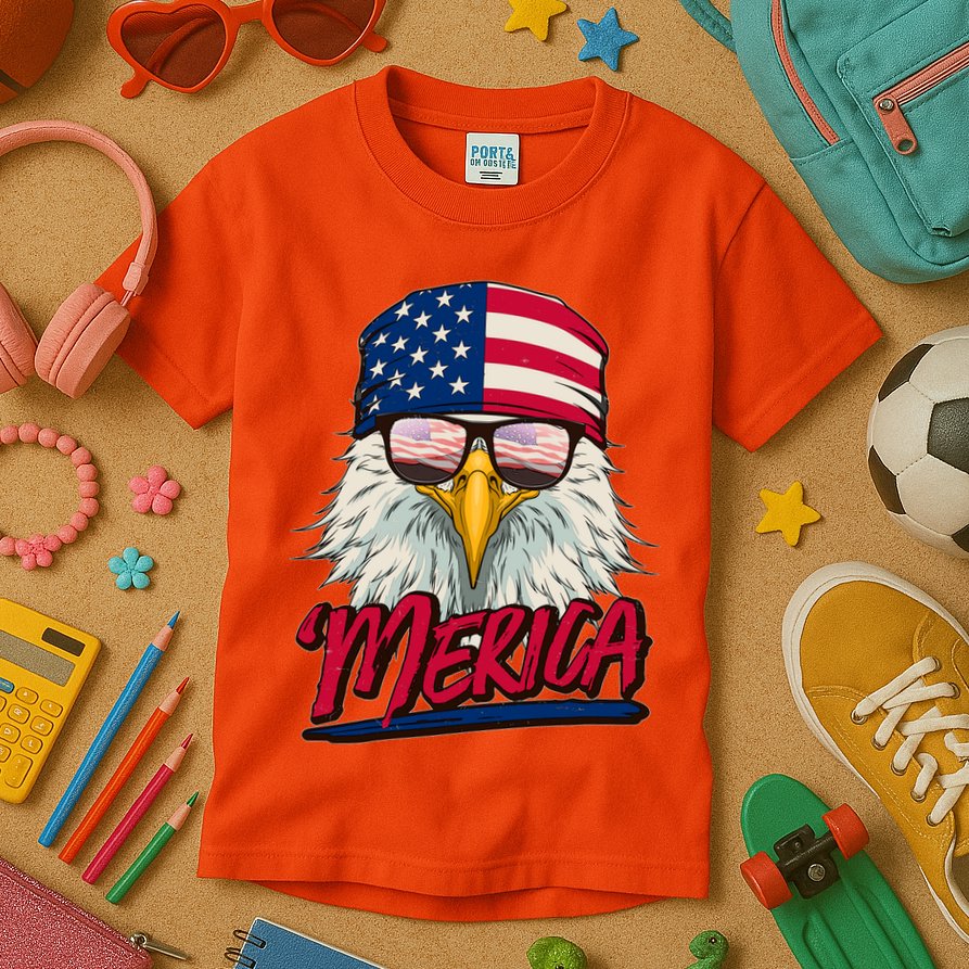Funny Merica Eagle USA American Flag Kids T-Shirt