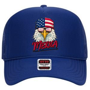 Funny Merica Eagle USA American Flag High Crown Mesh Back Trucker Hat