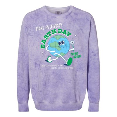 Funny Make Everyday Earth Day Think Green Cartoon Earth Colorblast Crewneck Sweatshirt