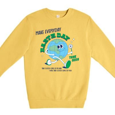 Funny Make Everyday Earth Day Think Green Cartoon Earth Premium Crewneck Sweatshirt