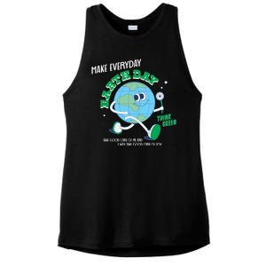 Funny Make Everyday Earth Day Think Green Cartoon Earth Ladies PosiCharge Tri-Blend Wicking Tank