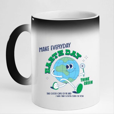 Funny Make Everyday Earth Day Think Green Cartoon Earth 11oz Black Color Changing Mug