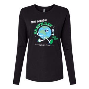 Funny Make Everyday Earth Day Think Green Cartoon Earth Womens Cotton Relaxed Long Sleeve T-Shirt