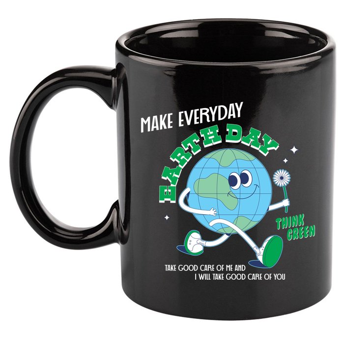 Funny Make Everyday Earth Day Think Green Cartoon Earth 11oz C Handle Ceramic Mug