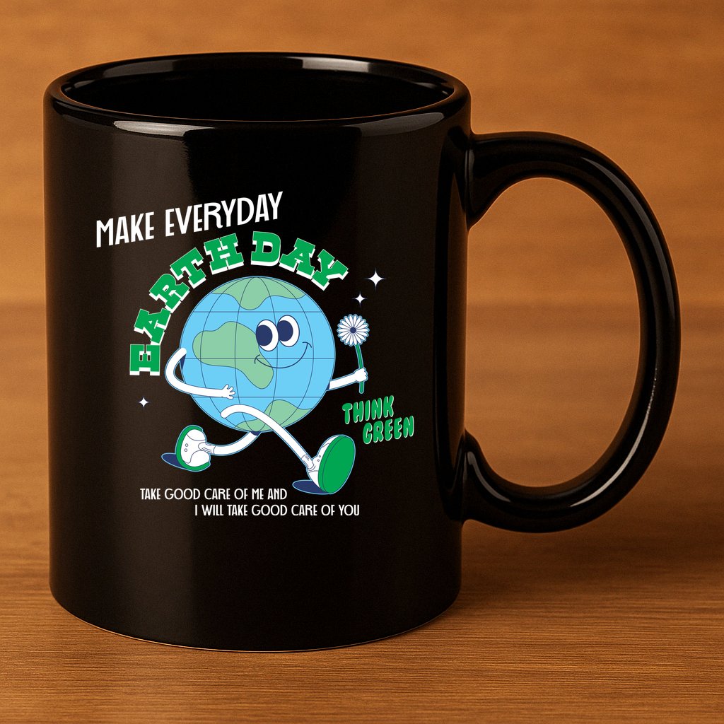 Funny Make Everyday Earth Day Think Green Cartoon Earth 11oz C Handle Ceramic Mug