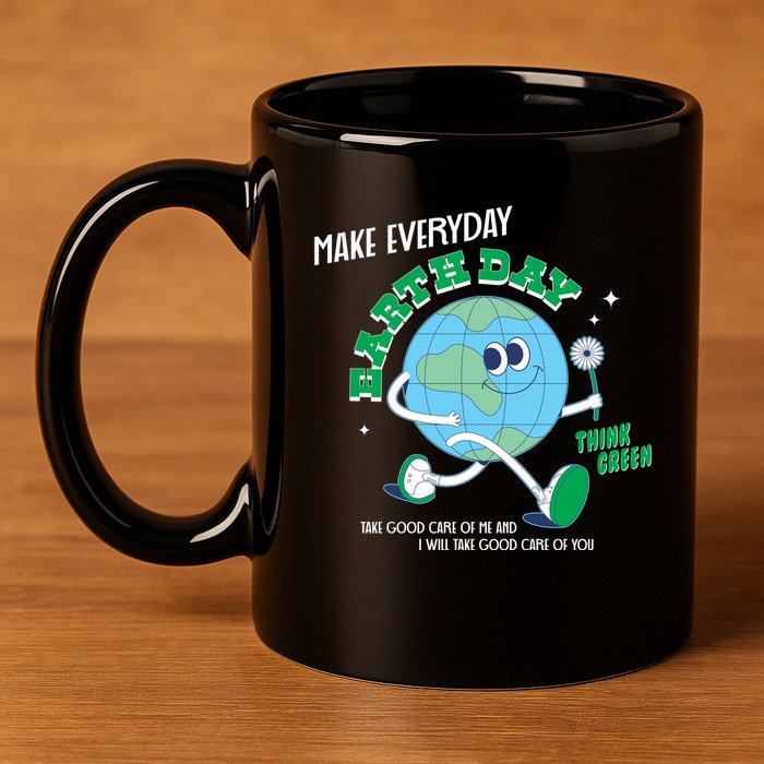 Funny Make Everyday Earth Day Think Green Cartoon Earth 11oz C Handle Ceramic Mug